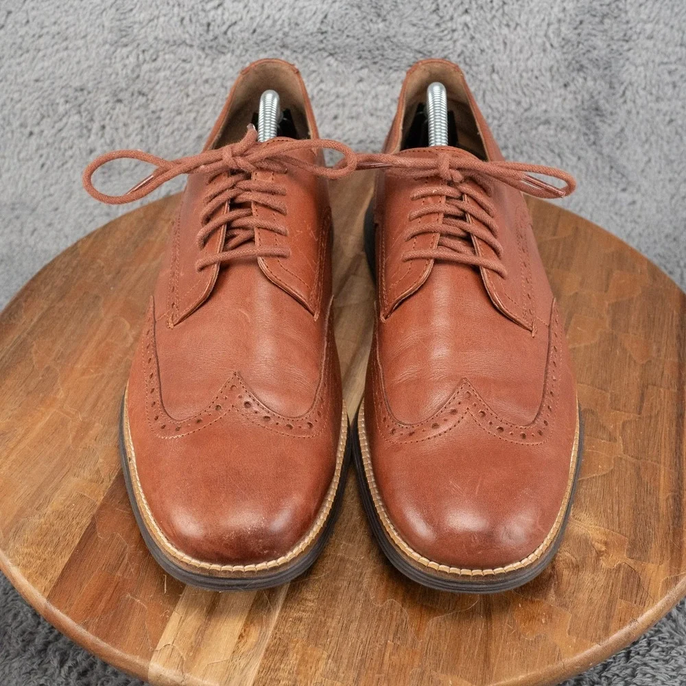 Cole Haan OriginalGrand C26472 Men's Brown Leather Wingtip Slip On Oxfords Sz 11